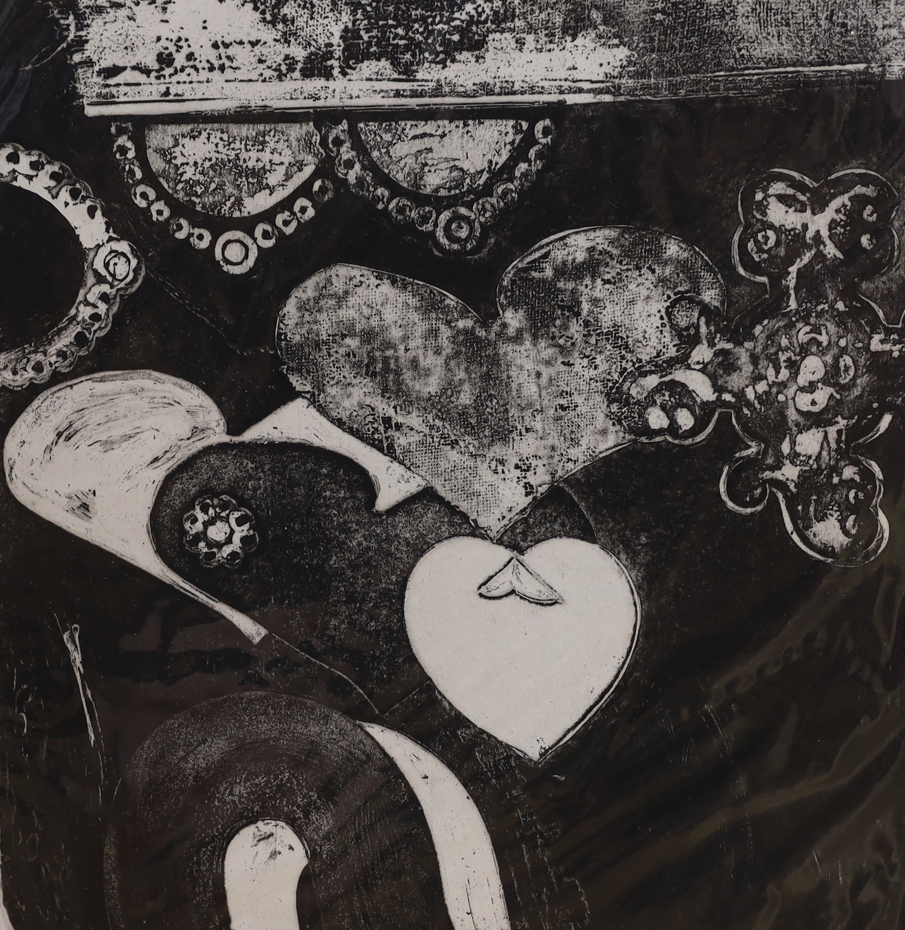 John Wright (20th C.), three etching and aquatint, 'Hearts and Flowers' no's 2 and 3, and 'Star', signed and dated 1971/72, all numbered 1 of 20, 37 x 36cm and 26 x 27cm, unframed